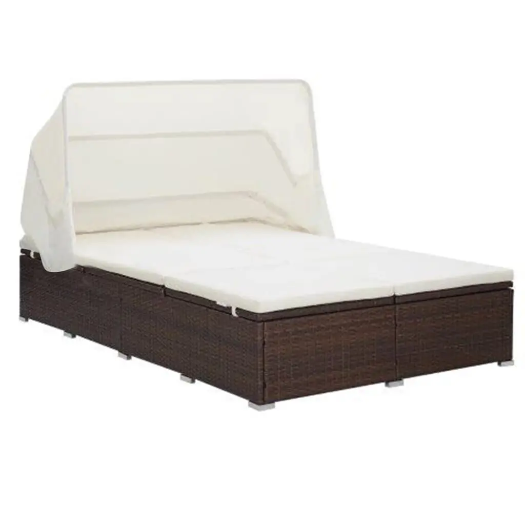 2-Person Sunbed Cushion Poly Rattan Brown Outdoor Relaxation