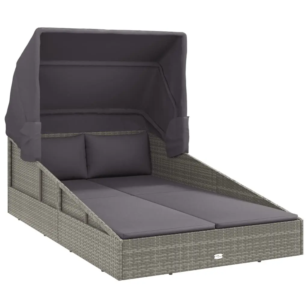 Sunbed Foldable Roof Gray 78.7x44.9x50.4 Inches Poly Rattan