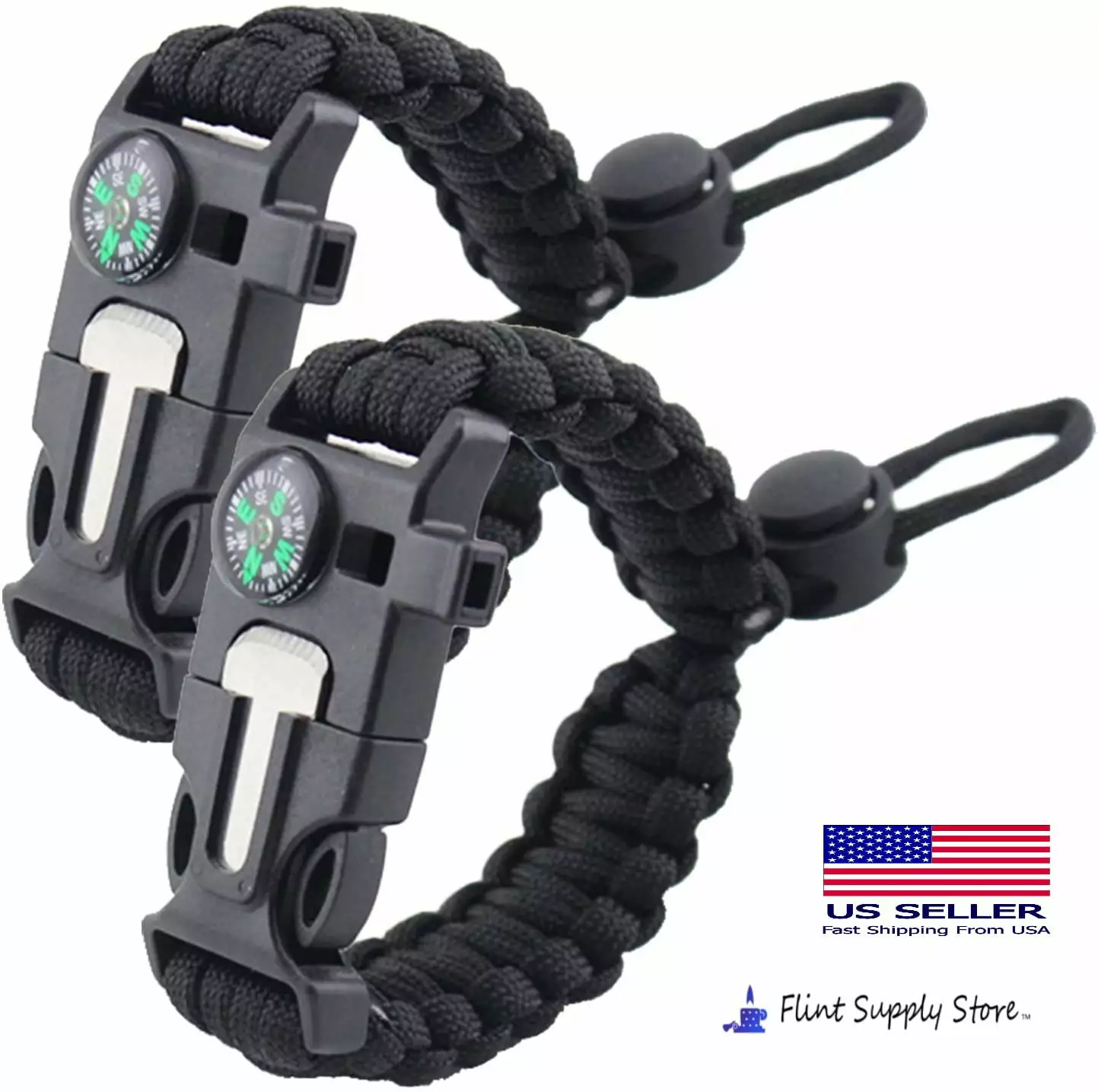 Flintsupplystore 5 1 Adjustable Paracord Emergency Bracelet Fire Starter Compass Whistle Survival 1