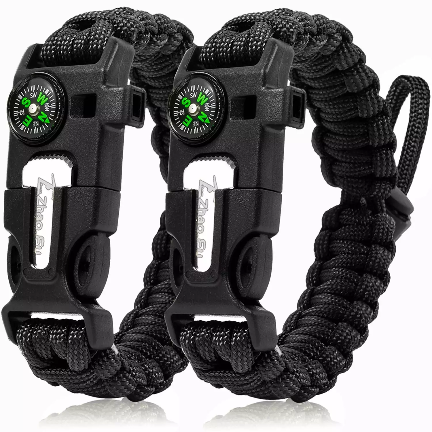 Paracord Survival Bracelet 2 Pack Compass Scraper Fire Starter Whistle Outdoor Camping