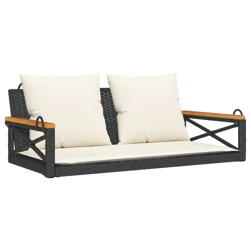 Black Poly Rattan Swing Bench Cushions 42.9x24.4x15.7 Inches Outdoor Patio Furniture