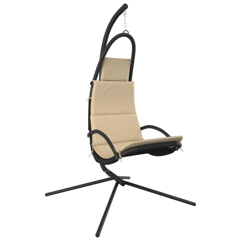 Garden Swing Chair Cushion Cream Oxford Fabric and Steel Outdoor Hanging Seat