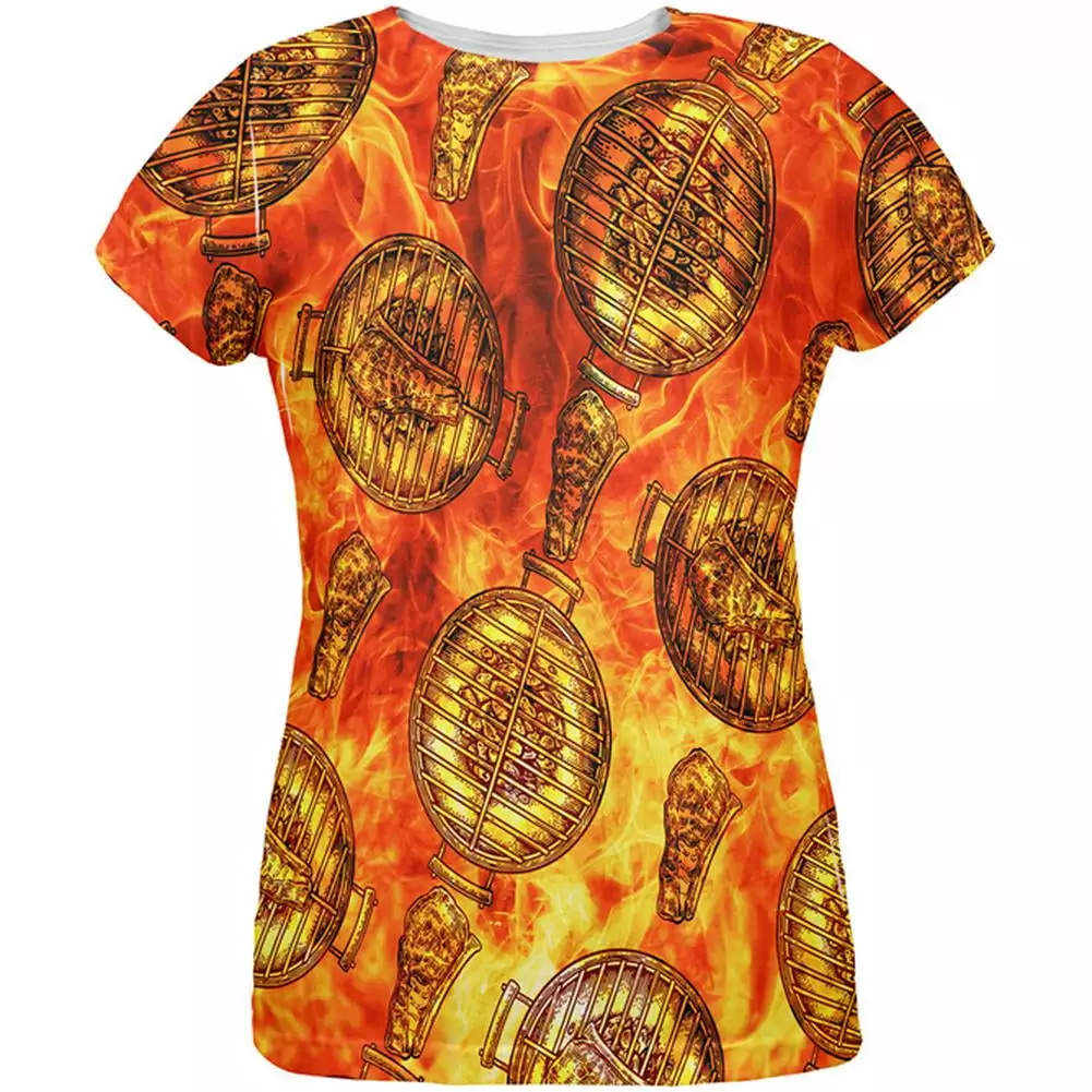 Flaming Hot Charcoal Grilled Steak Pattern Womens T-Shirt
