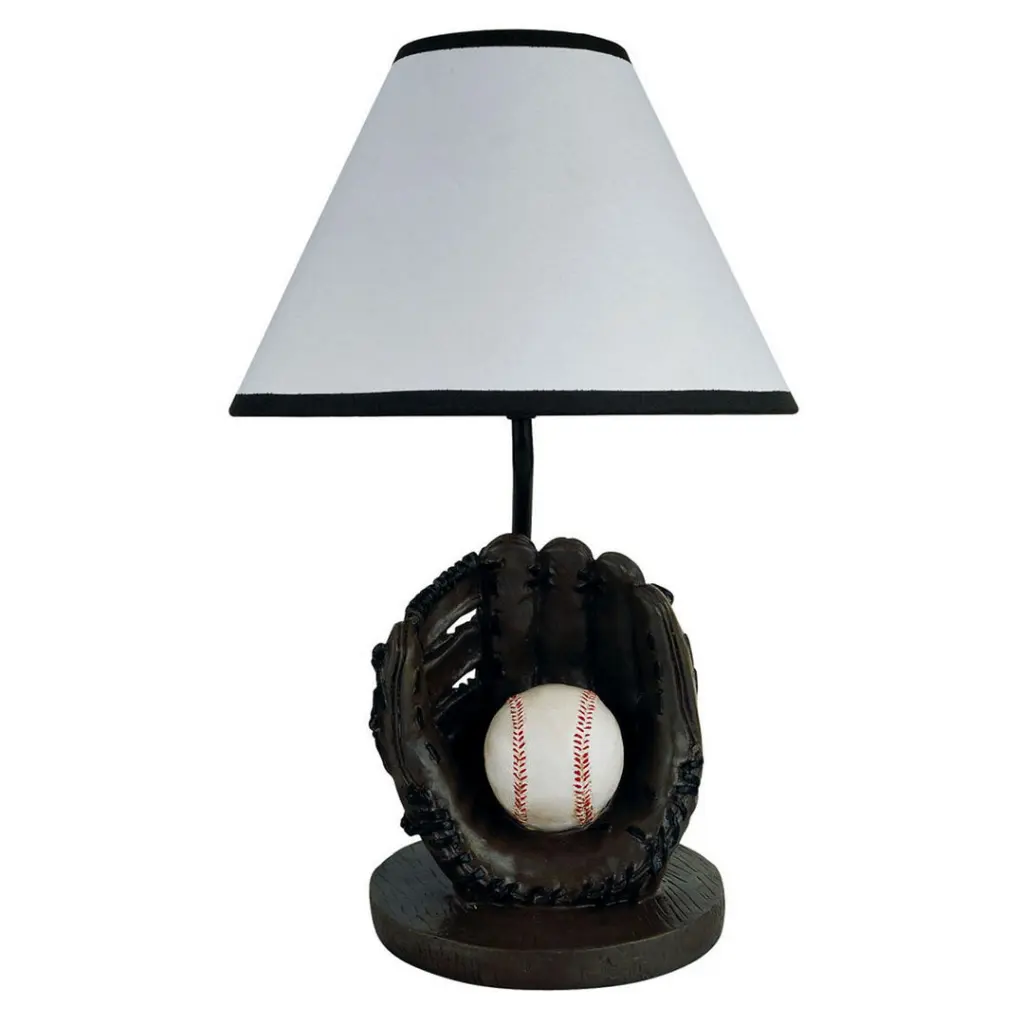 15 Inch Tall Polyresin Accent Table Lamp Baseball Shaped Linen Shade california home