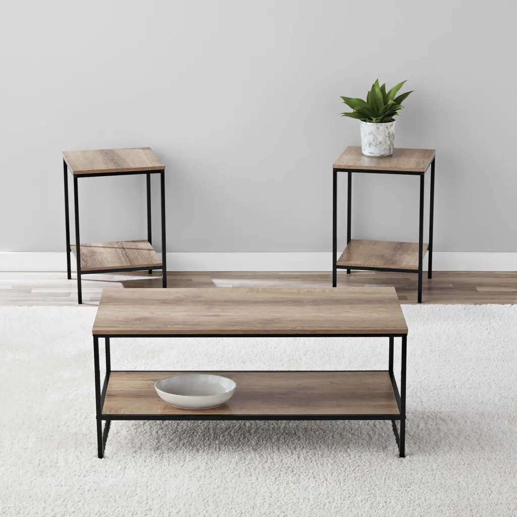 Mainstays 3-Piece Coffee and End Table Set Rustic Brown