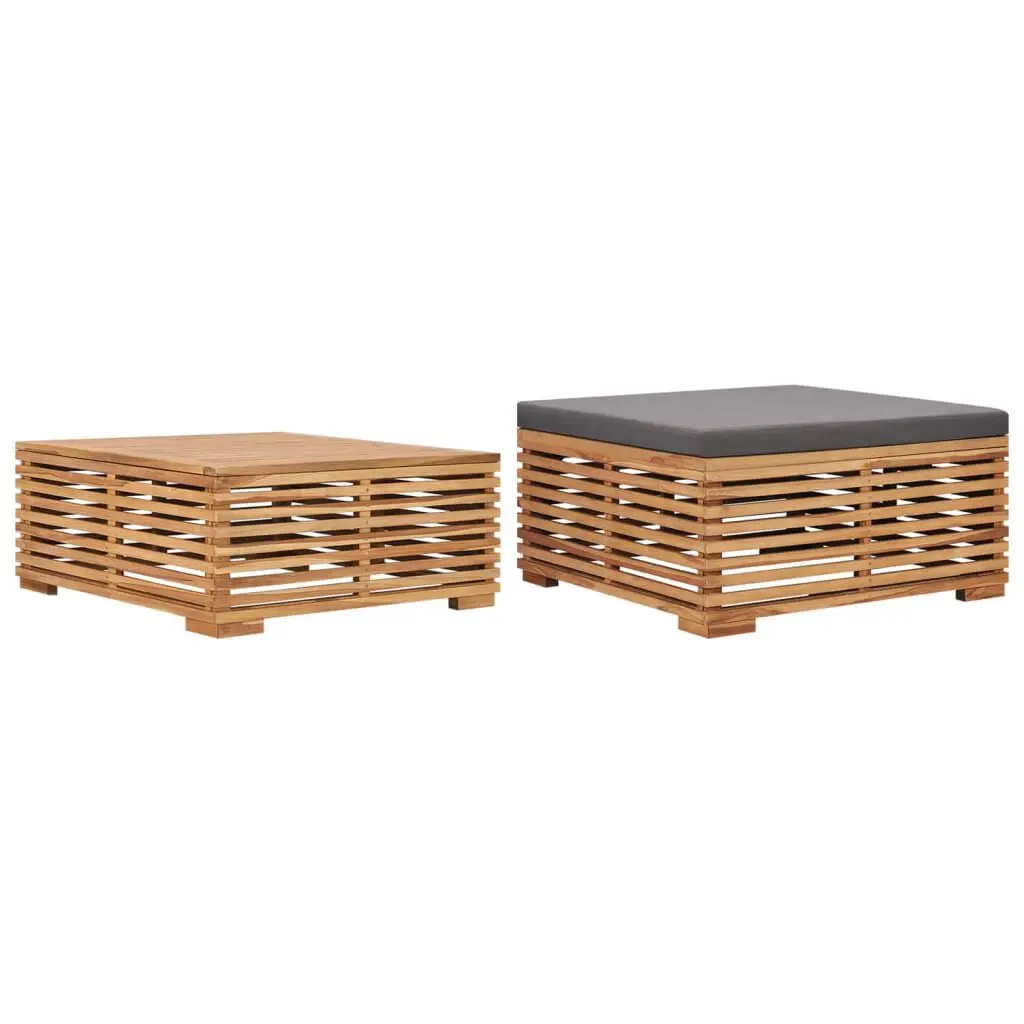 Patio Table and Footrest Set Dark Gray Cushion Solid Teak Wood Outdoor Furniture