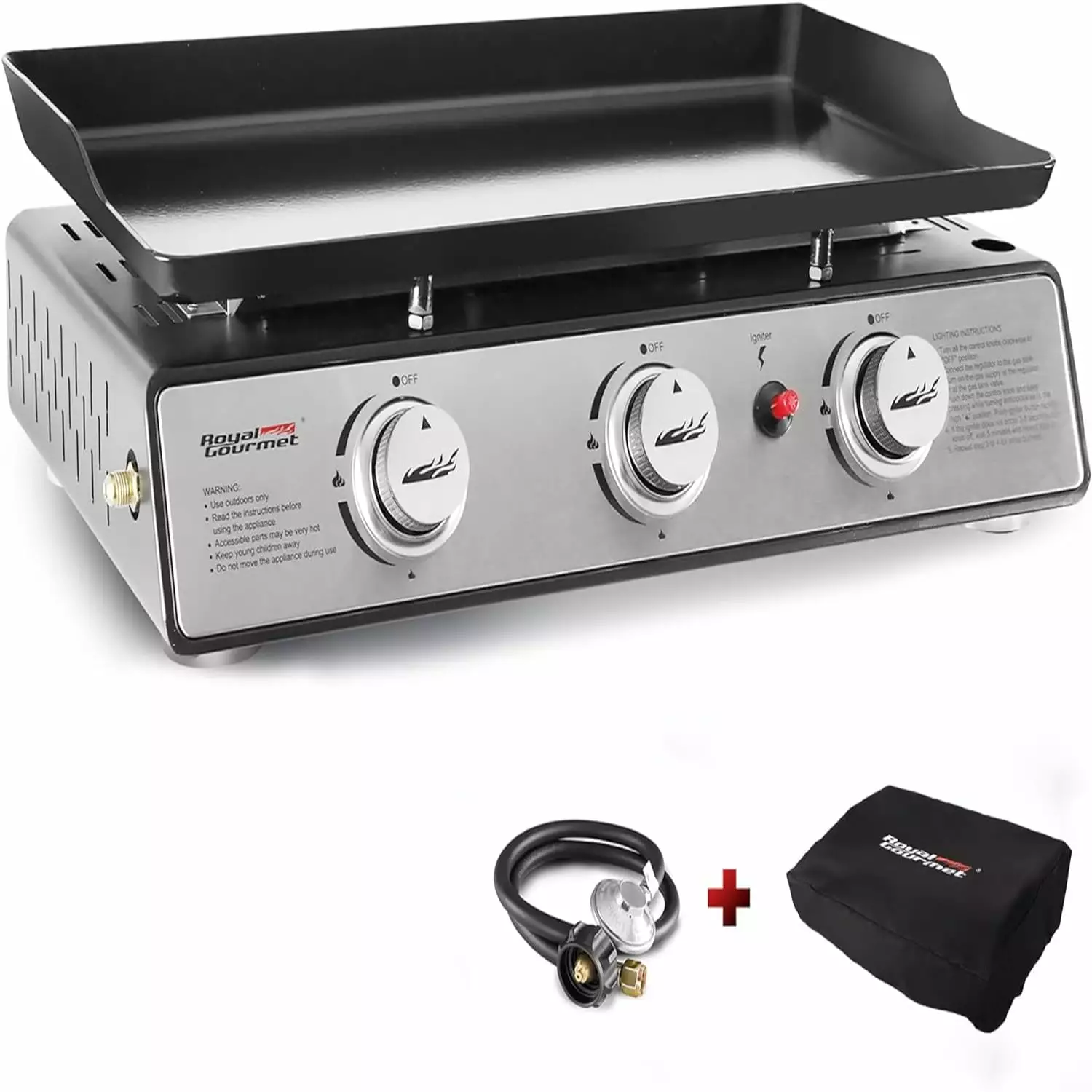 PD1301S 24-Inch 3-Burner Table Top Gas Grill Griddle 25,500 BTUs Outdoor Cooking Camping Black None