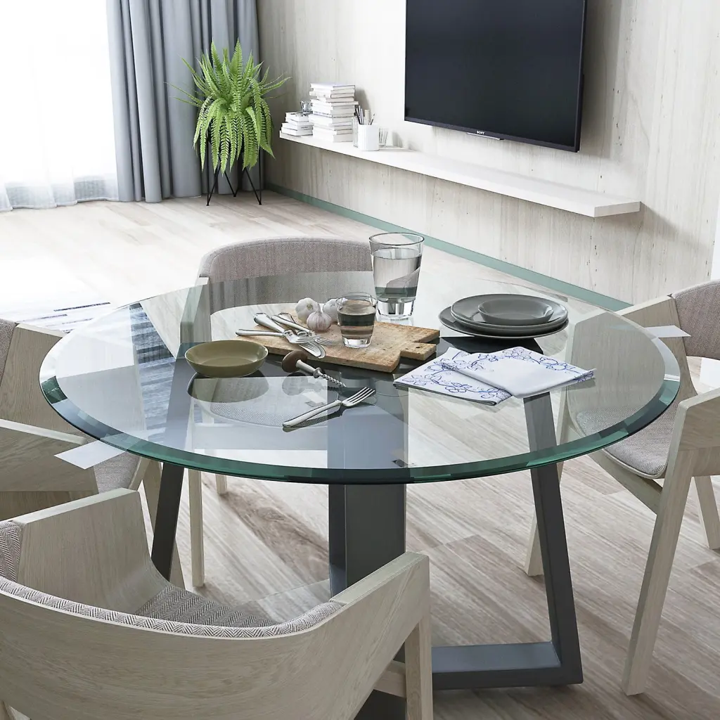Dia 36 Inch Round Tempered Glass Table Top 0.4 Inch Thick Beveled Edge Coffee or Dining Waytrim