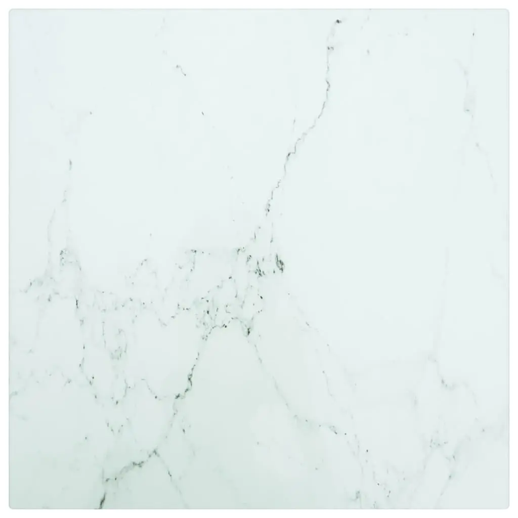 White Table Top 11.8x11.8 Inches 0.2 Inch Tempered Glass Marble Design