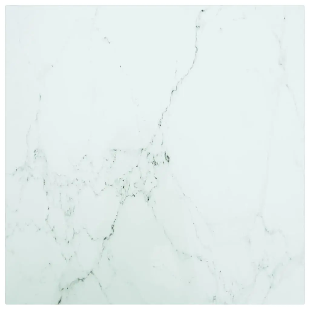 White Table Top 23.6x23.6 Inches 0.2 Inch Tempered Glass Marble Design