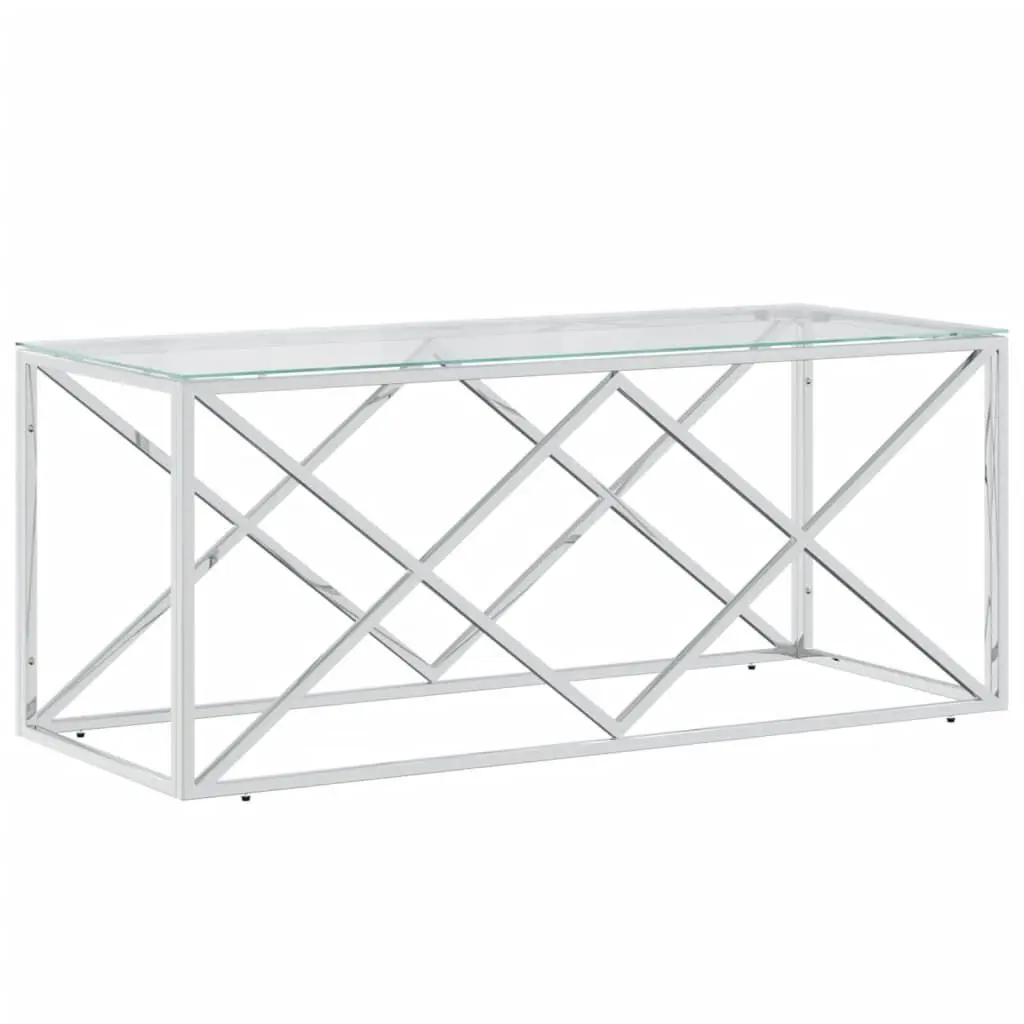 Coffee Table 43.3x17.7x17.7 Inches Stainless Steel and Glass Outdoor Furniture