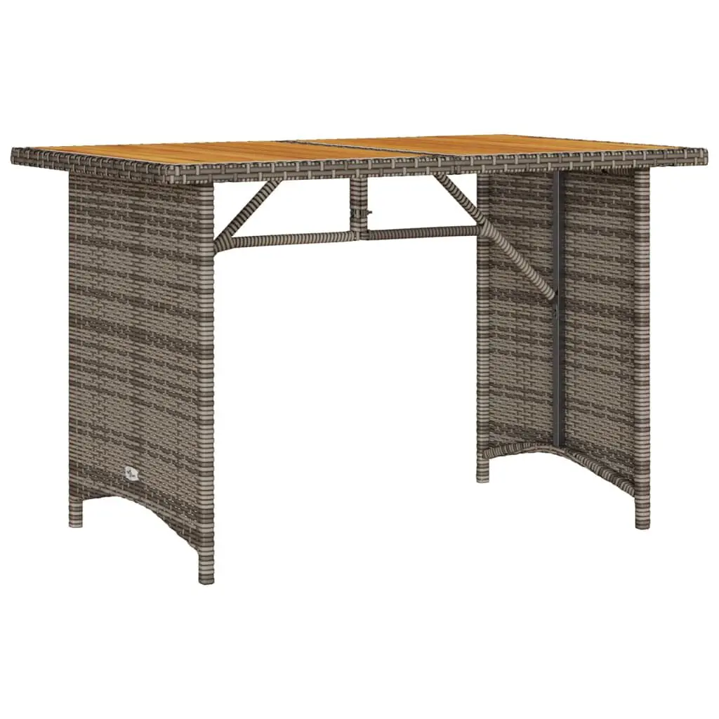 Gray Poly Rattan Patio Table Wooden Top 43.3x26.8x27.6 Inches