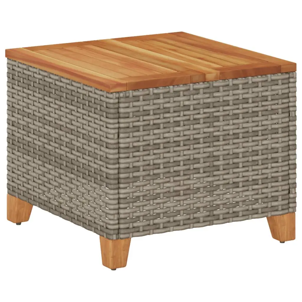 Patio Table Gray 17.7x17.7x14.6 Inches Poly Rattan Acacia Wood Outdoor Side Table