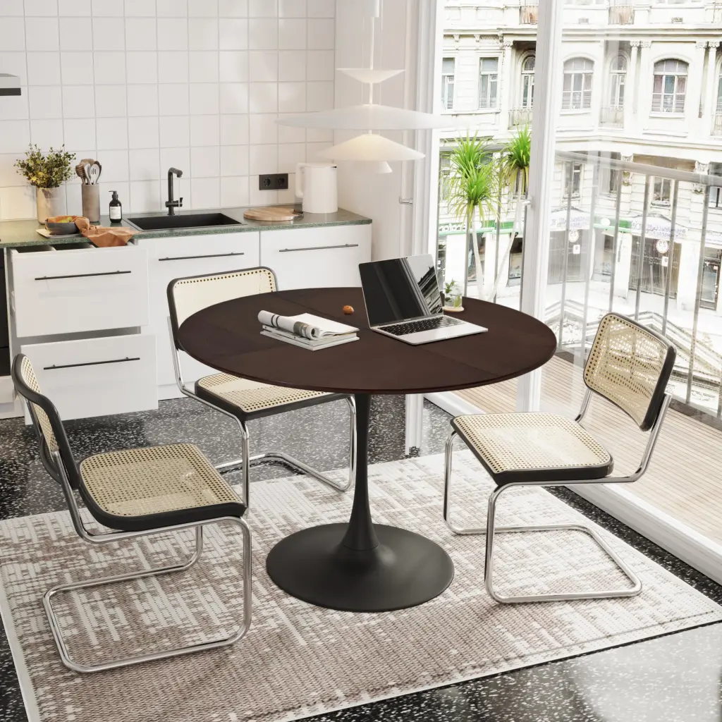 47.24 Inch Modern Round Dining Table Four Patchwork E-reader Tops Oak Color Kitchen Furniture rnb