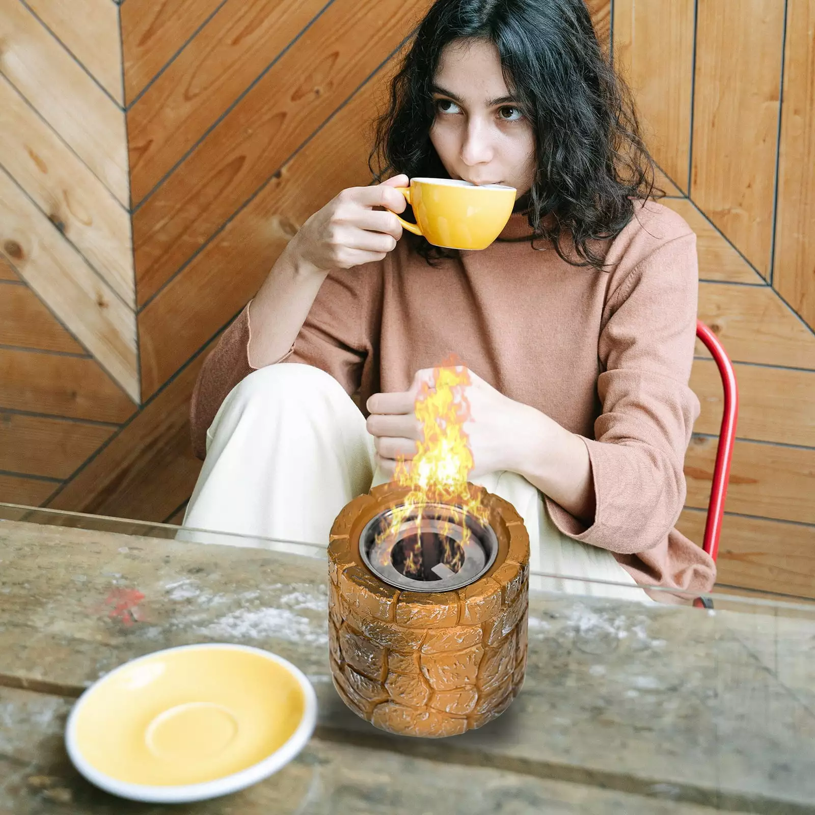 SVDTPS Tabletop Ethanol Fire Stove Travel-friendly Concrete Firepit Baking and Barbecue