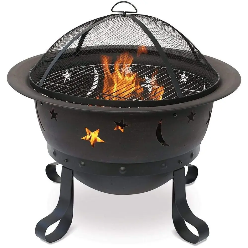 Oil Rubbed Rustic gold Wood Burning Outdoor Firebowl Stars And Moons - WAD1081SP