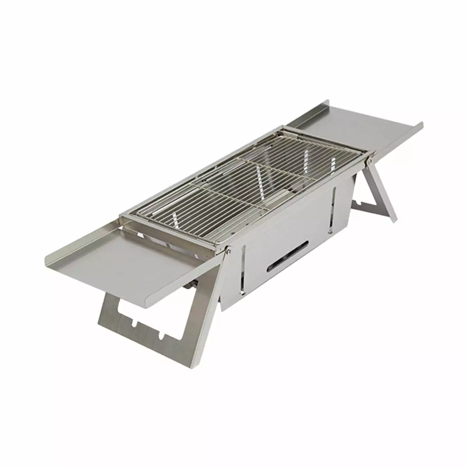 Adjustable Stainless Steel Tabletop Charcoal BBQ Grill Travel-Friendly Picnic Backyard 42x21cm
