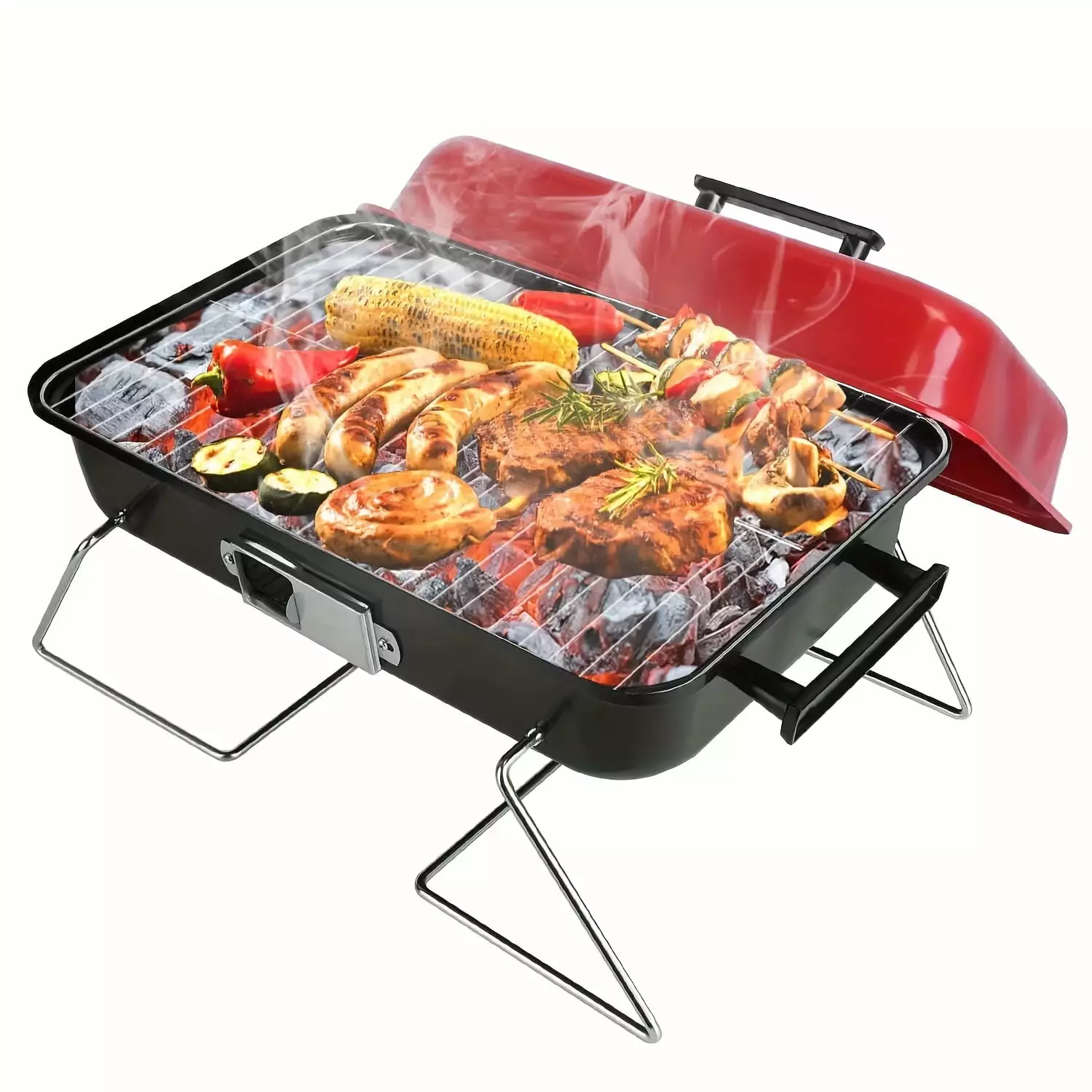 Charcoal Grill Lid Tabletop BBQ Smoker Travel-friendly Camping Picnic Backyard