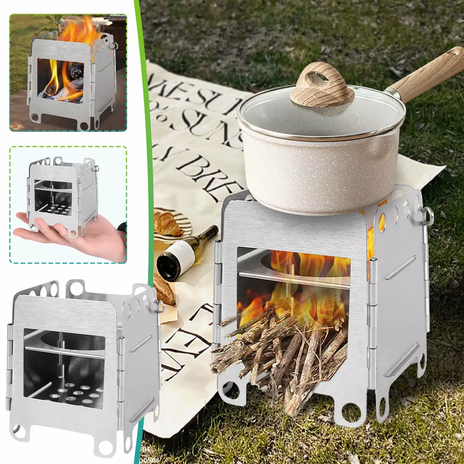 Ckraxd Travel-Friendly Stainless Steel Tabletop Stove Concrete Firepit Ethanol Fuel Outdoor BBQ Grill 13