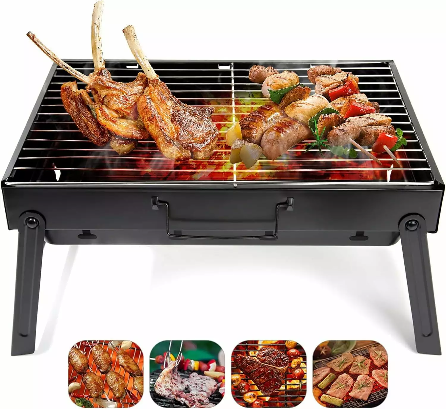 Folding Stainless Steel Tabletop Charcoal BBQ Grill Outdoor Camping Cooking