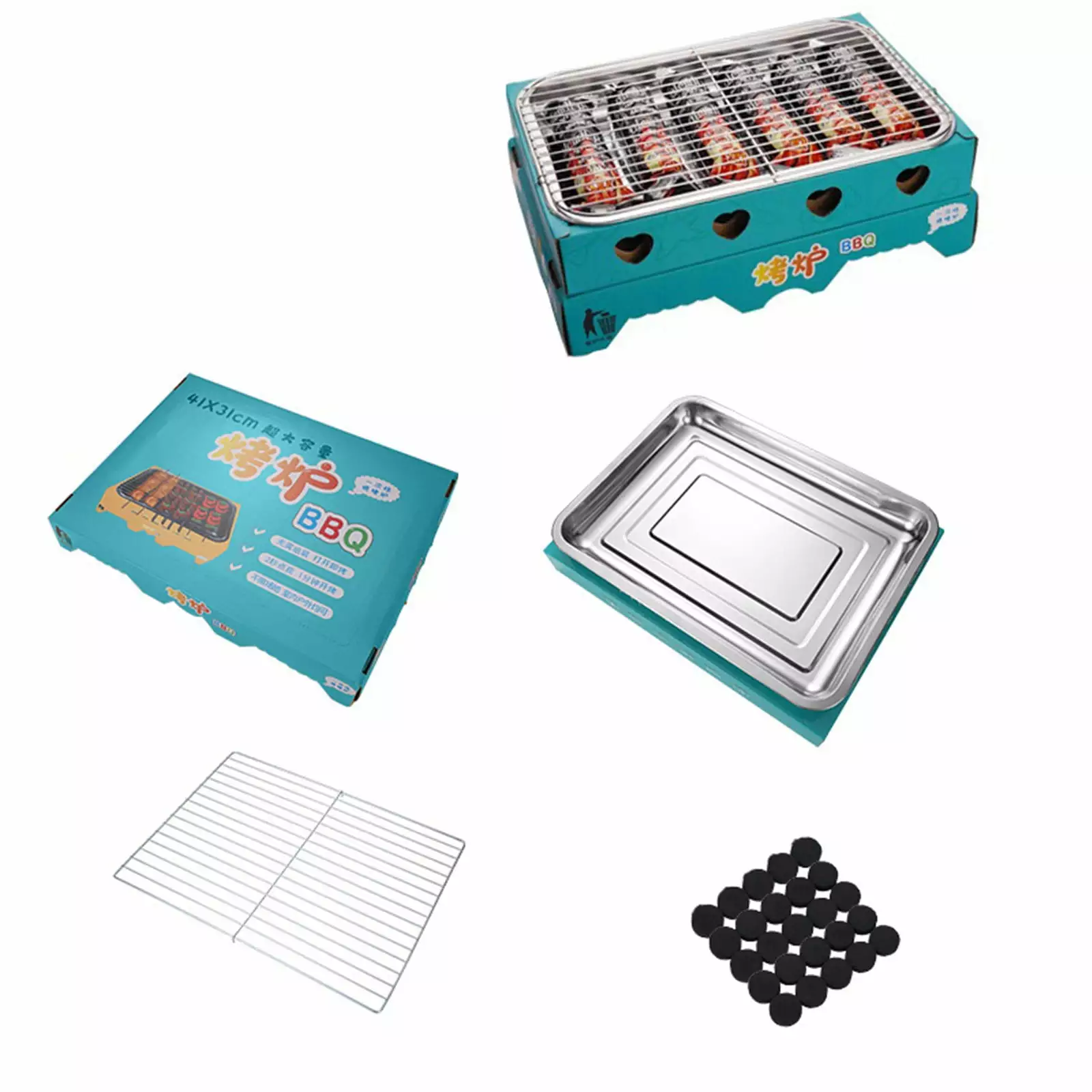 Laxiabr Blue Stainless Steel Tabletop BBQ Grill Outdoor Camping Beach