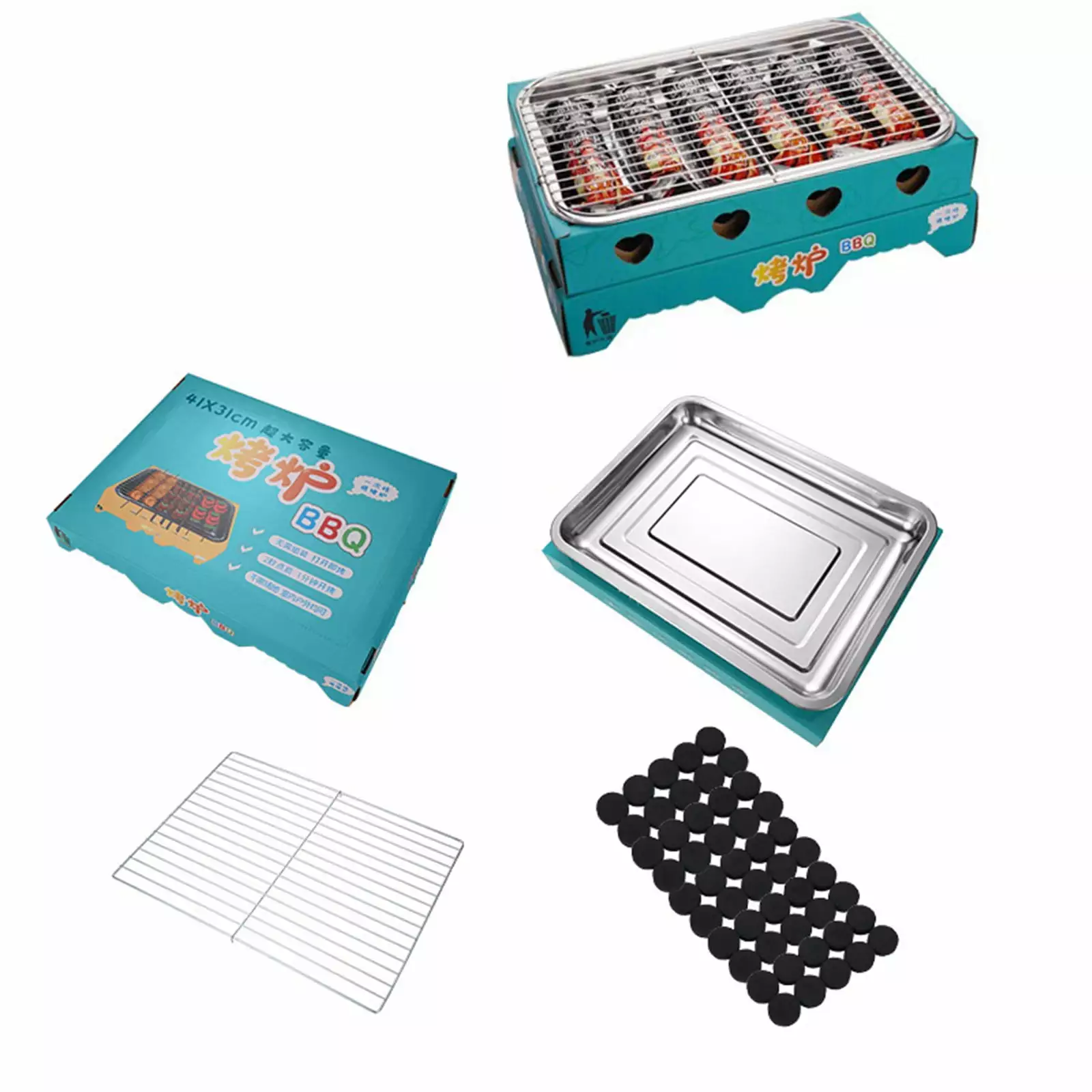 Sakupycq Travel-friendly Stainless Steel Tabletop BBQ Grill Outdoor Cooking Camping Picnics Beach Blue