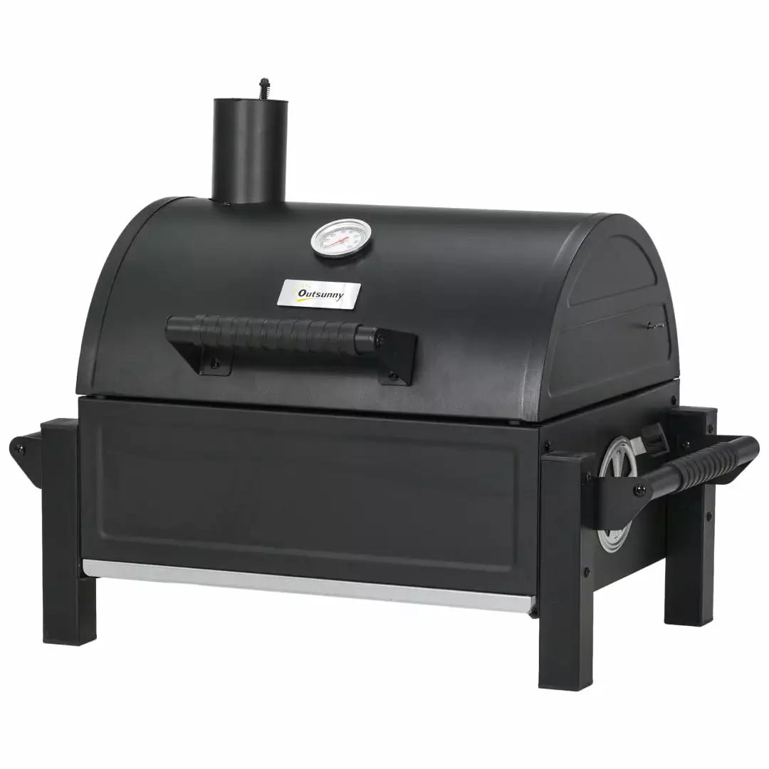 Tabletop Charcoal BBQ Grill 235 sq.. Cooking Area Ash Catcher and Built- Thermometer Patio Camping