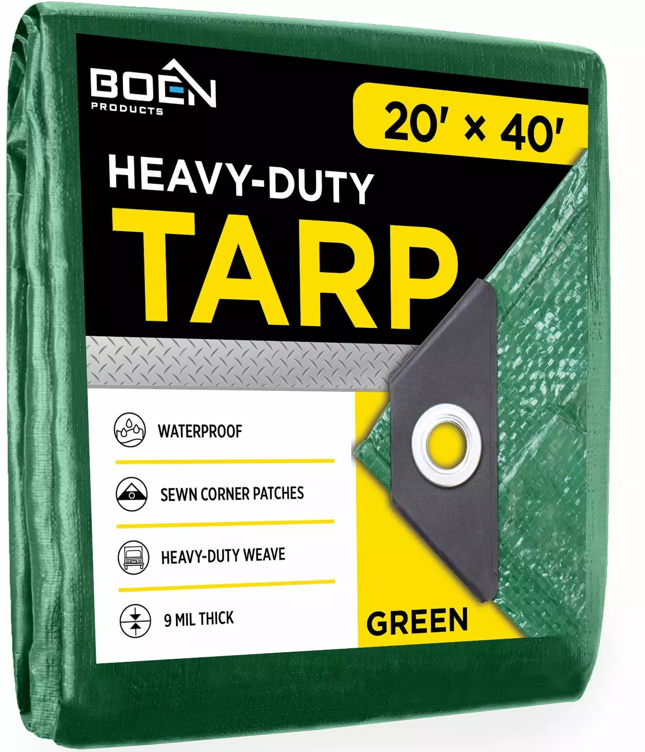 Boen 20x40 Feet Green Tarp 12x12 Weave Heavy Duty Waterproof Polyethylene Cover Outdoor Use