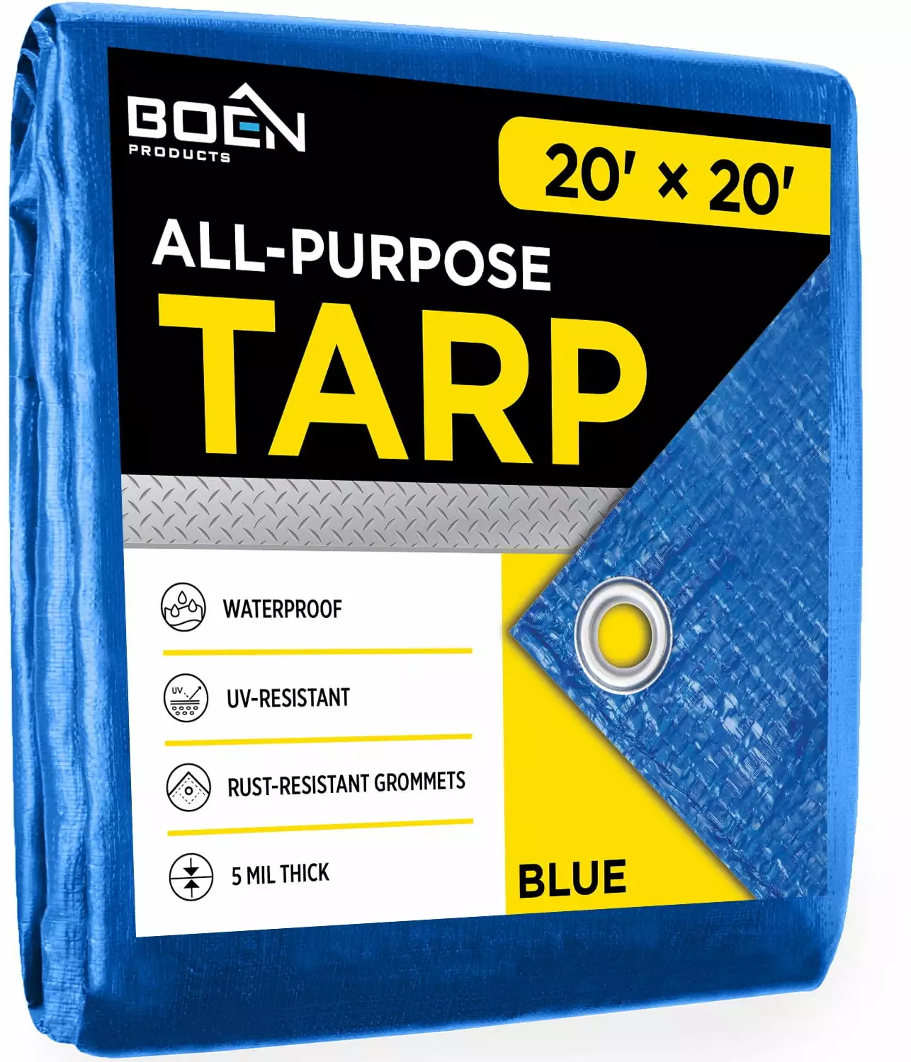 Multi-Purpose 20' x 20' Blue Poly Tarp Cover Heavy Duty 5 Mil Thick Waterproof Canopy Tent Cover Boen
