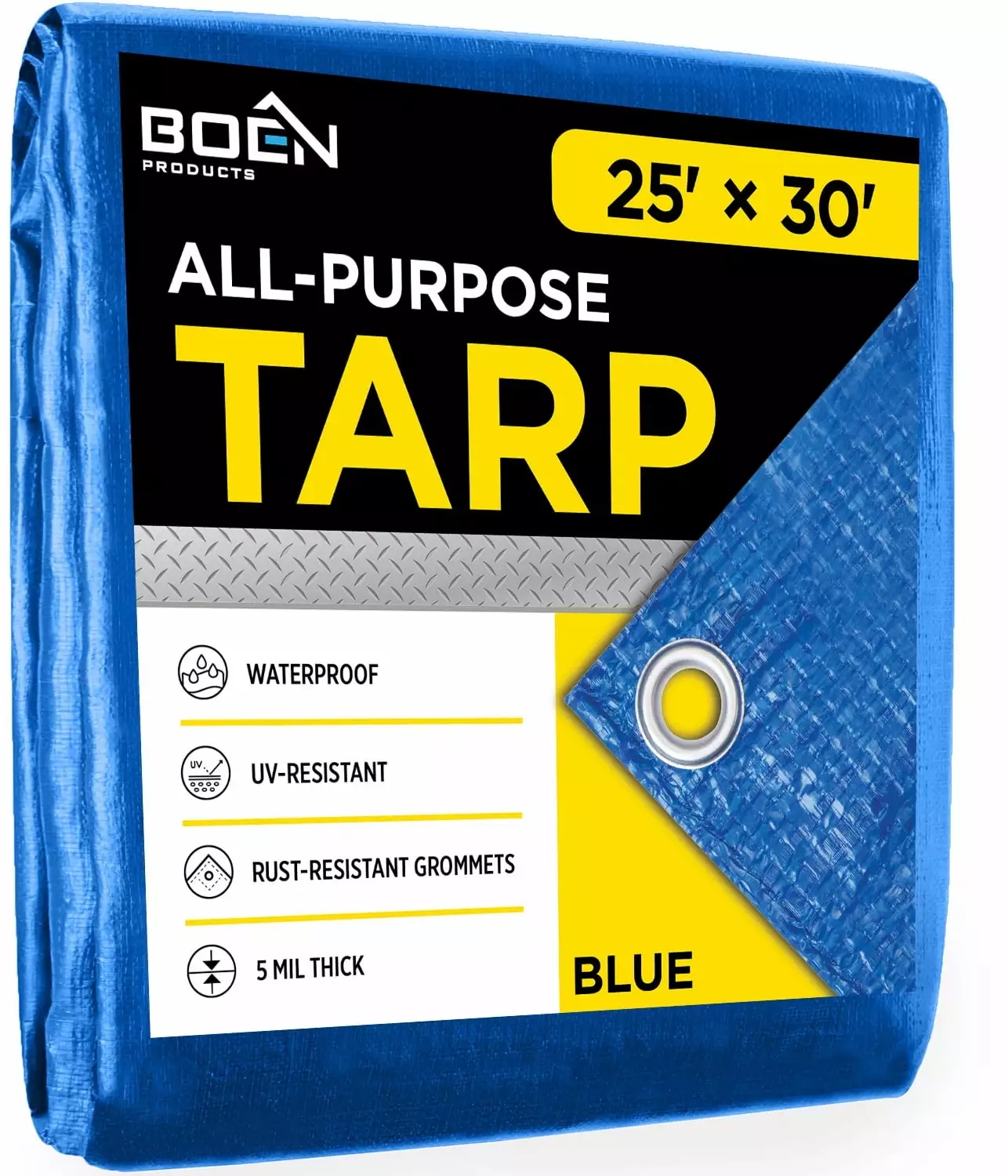 Multi-Purpose 25 x 30 Feet Blue Poly Tarp Cover Heavy Duty 5 Mil Waterproof Boen