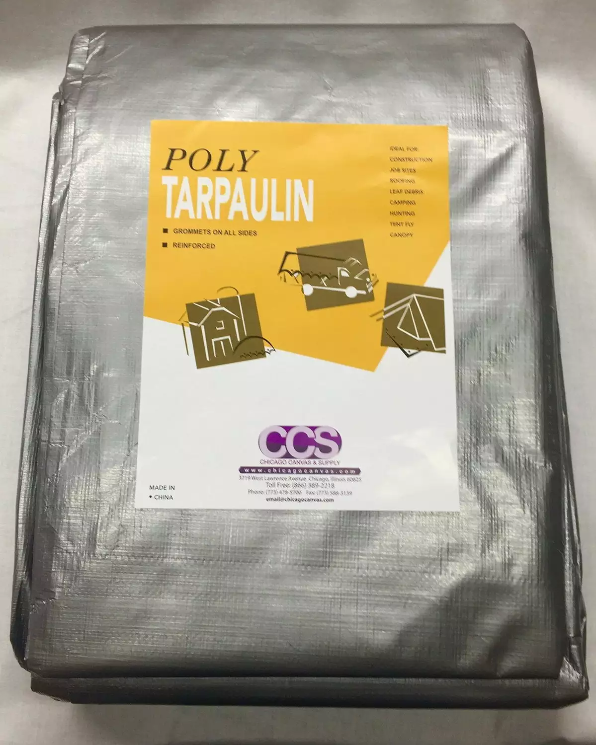 12' x 20' Heavy Duty Silver Poly Tarp Waterproof Roof Boat RV Cover Chicago Dropcloth & Tarpaulin