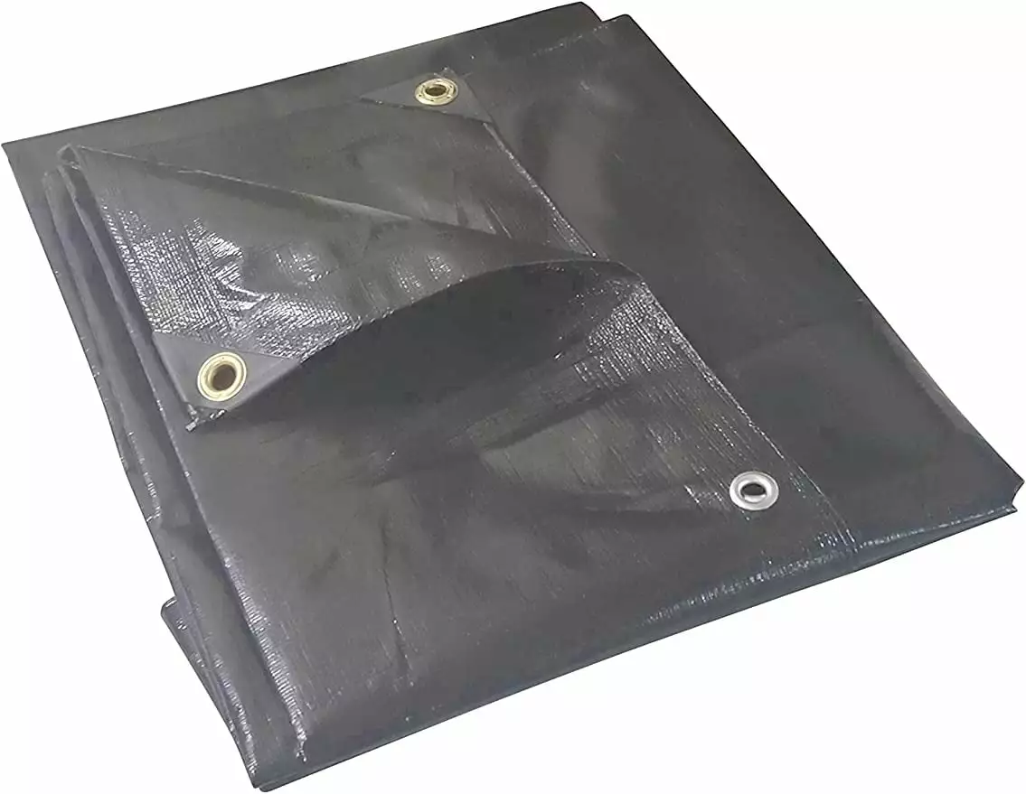 10 Mil Waterproof Black Tarp H.D. Reinforced Corners Industrial Quality 6' x 12' EZ Travel
