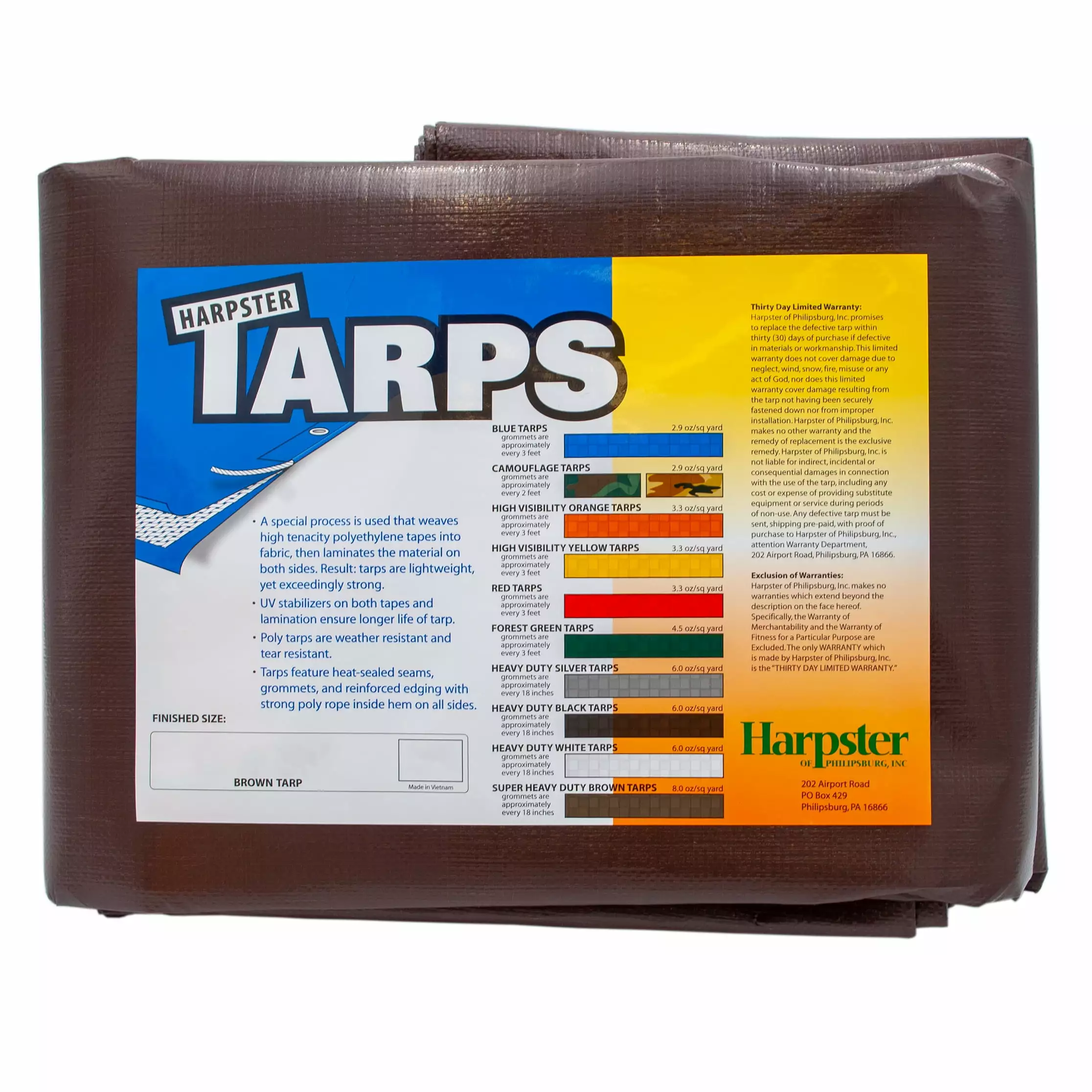 Harpster Tarps 20 ft x 30 ft Super Heavy Duty Brown 8 oz Polyethylene Tarp 16 Mil Thick