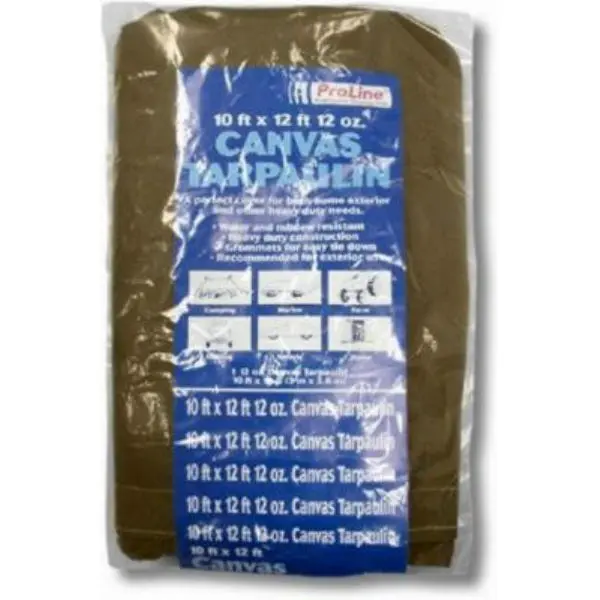 Proline K-CT1012B Tan Brown Canvas Tarp 10x12 Feet 12 Oz Heavy Duty Waterproof Cover