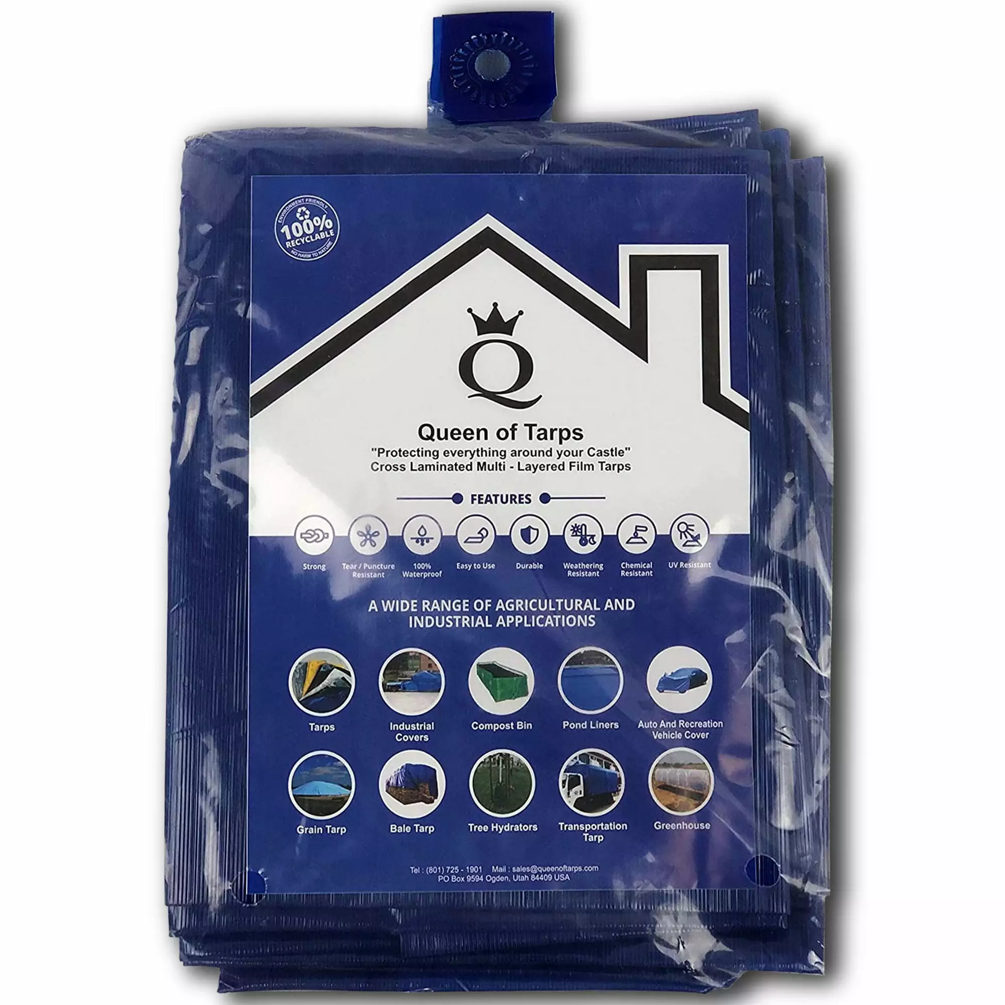 Queen Tarps 20 x 25 Ft Lightweight All Purpose Plastic Tarp Blue Waterproof Cover