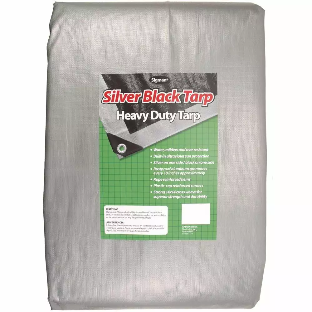 Sigman 14x20 Ft Silver Black Heavy Duty Tarp Waterproof UV Resistant Cover