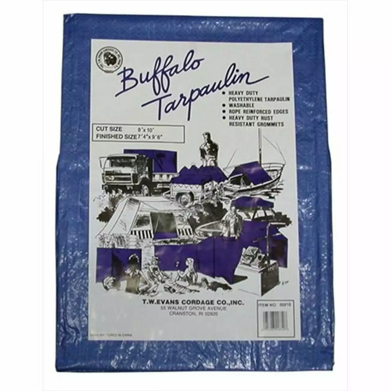 T.W. Evans Cordage 40x40 Buffalo Blue Poly Tarpaulin Heavy Duty Waterproof Tarp