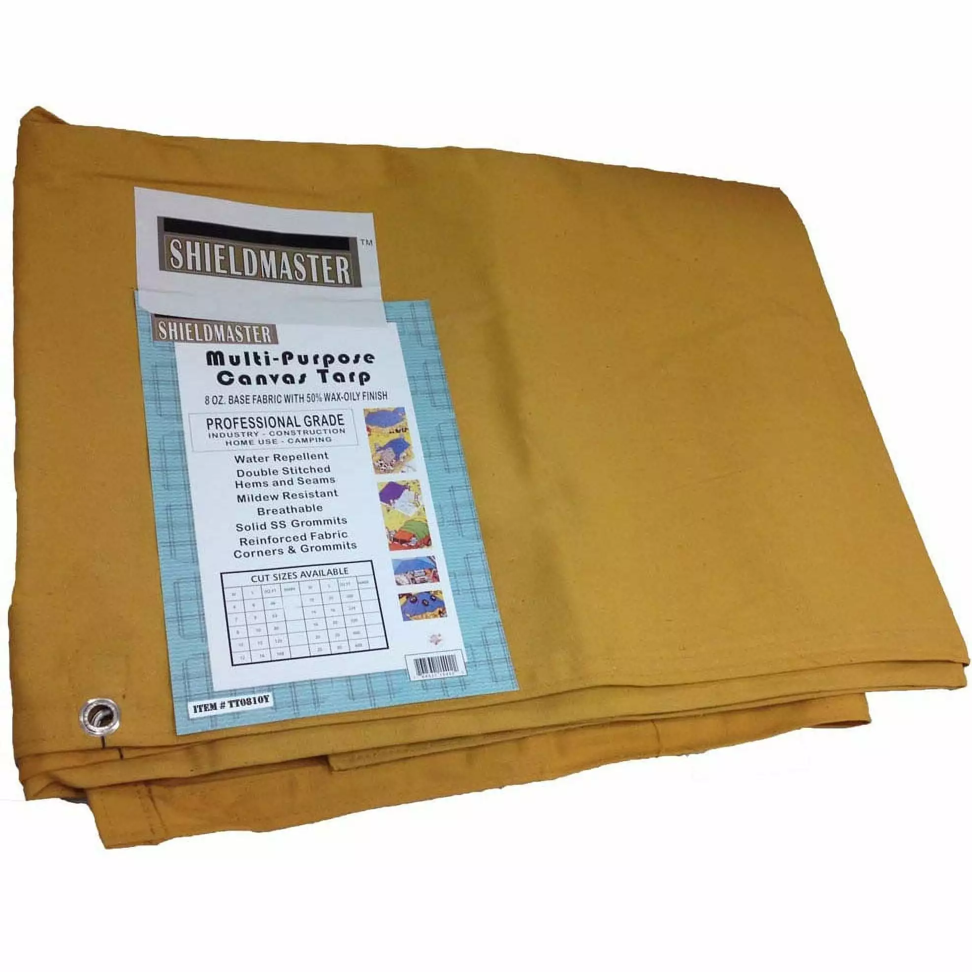 8x10 Foot Yellow Canvas Water Repellent Tarp Grommets TT-51810-86 toolusa