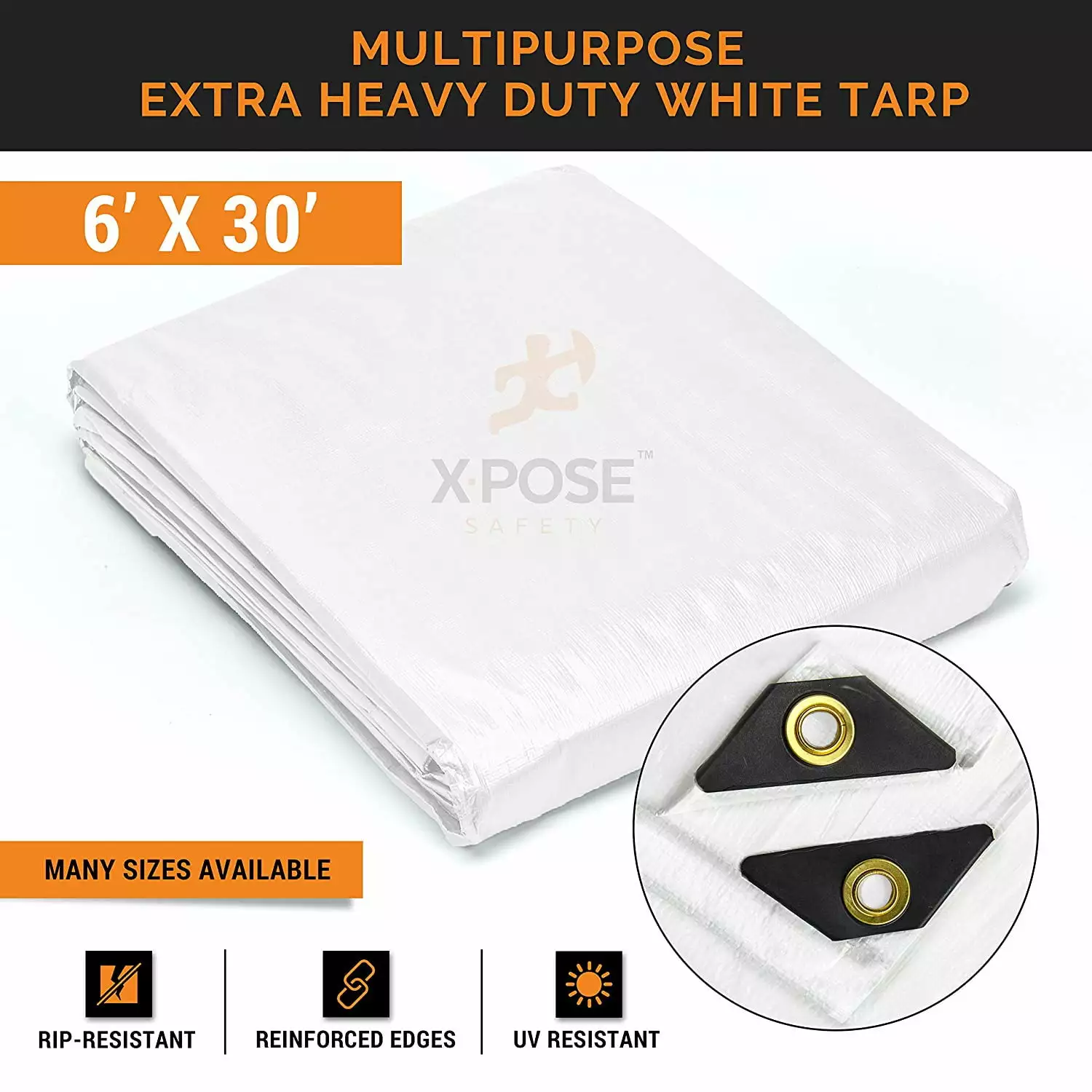 Heavy Duty White Poly Tarp 6 x 30 ft Multipurpose Waterproof Weather Proof Cover Xpose Safety