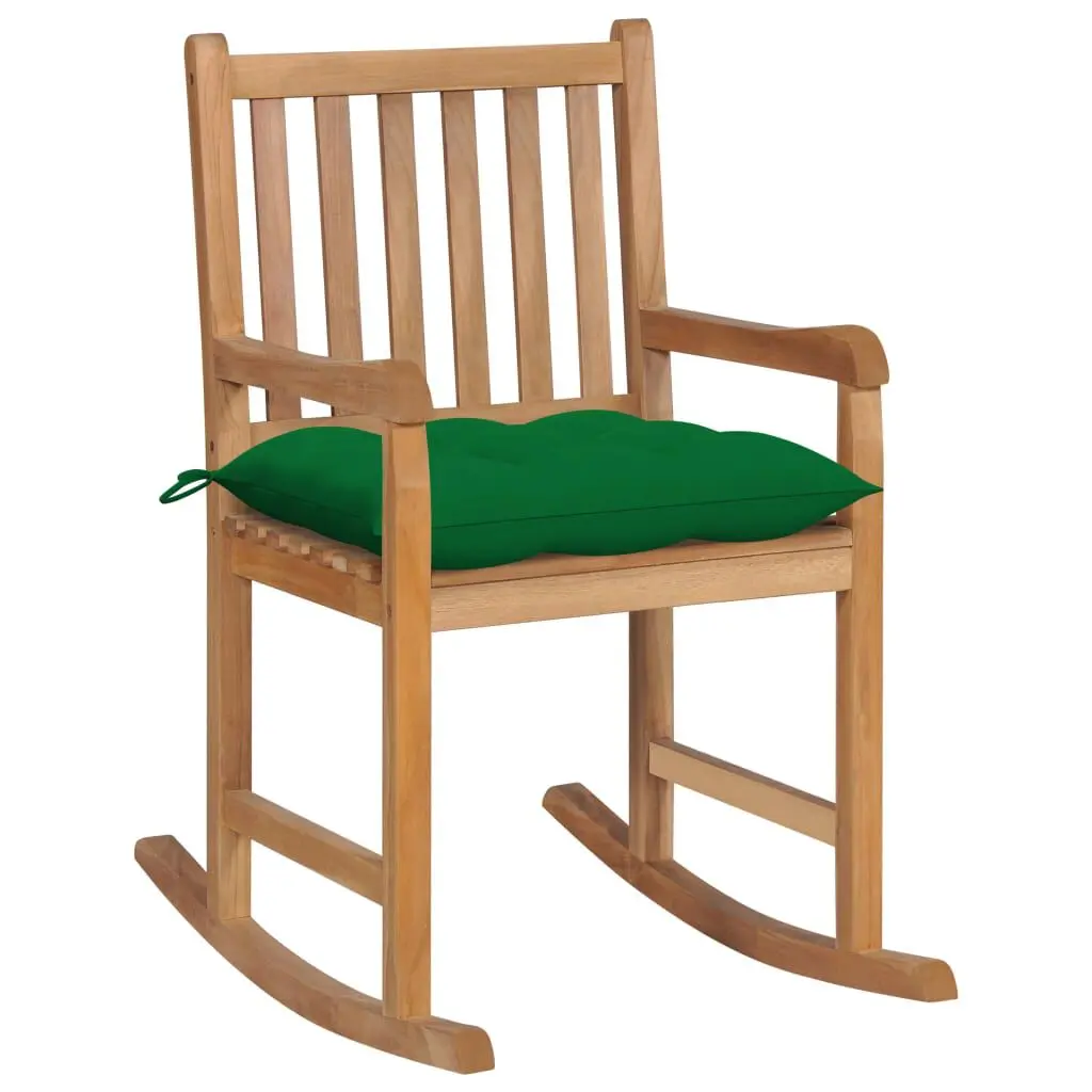 Rocking Chair Green Cushion Solid Teak Wood Outdoor Furniture