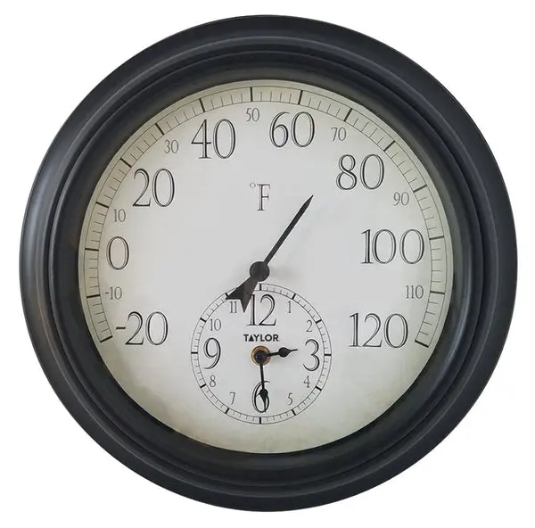 Taylor 91575 Easy-to-Read Thermometer Clock Quartz 14 Inch