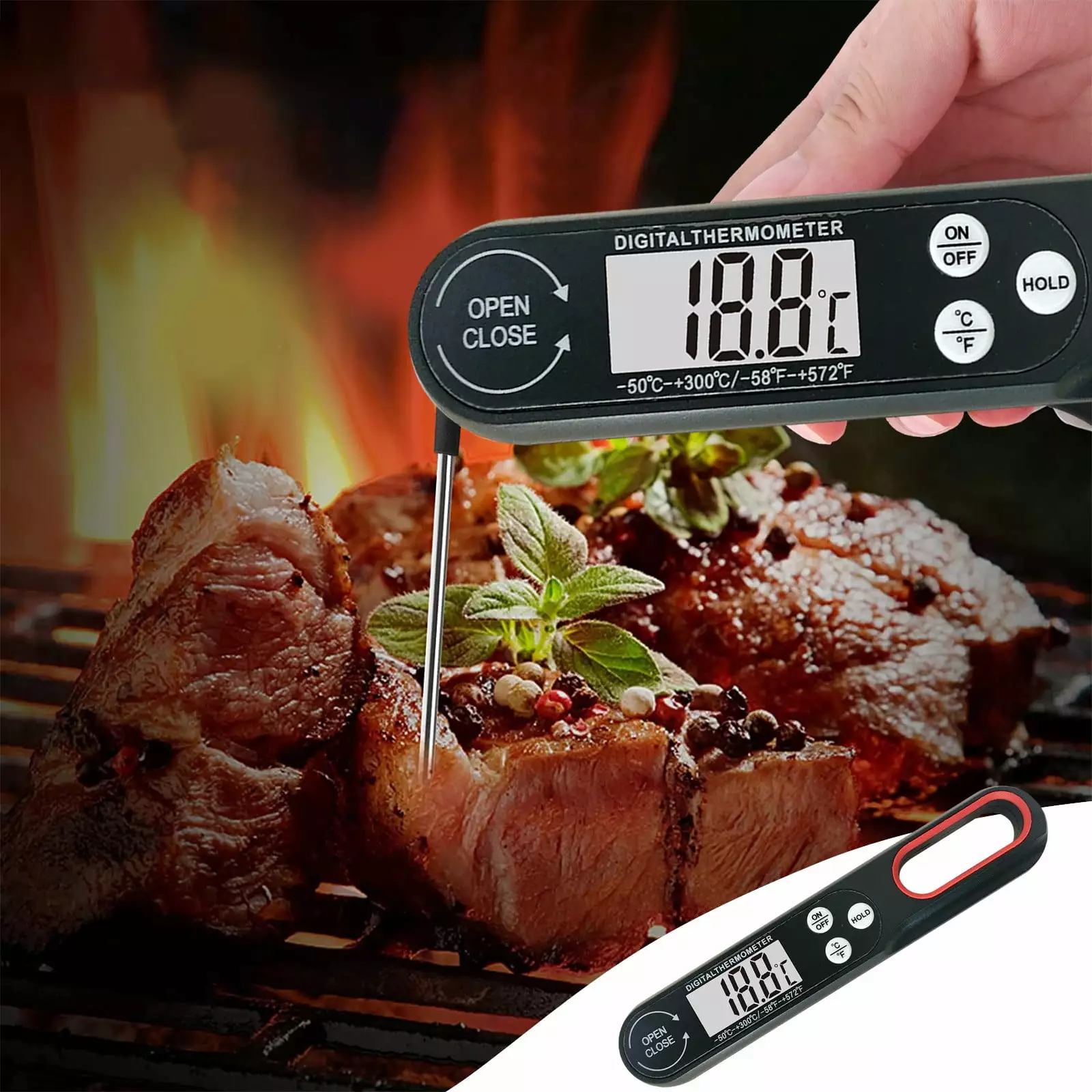 COFEST Digital Instant Reading Meat Thermometer Instant Reading Food Thermometer Oil Deep Fry Grill Kitchen BBQ Shown