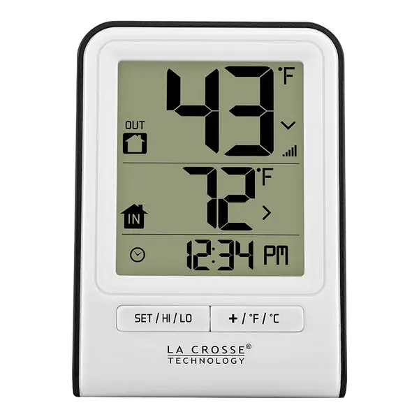 La Crosse 308-1409WT-CBP Wireless Thermometer Clock Time White La Crosse Technology