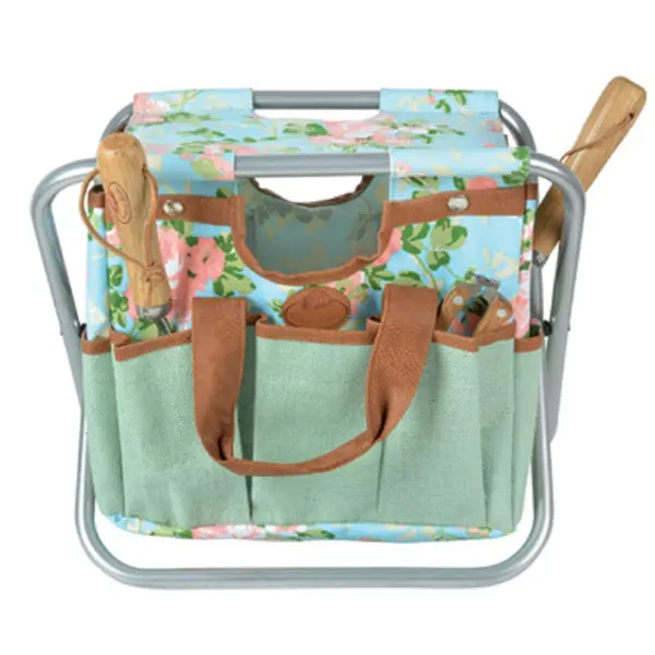Esschert Design RD39 Tool Stool Canvas Bag Rose Print