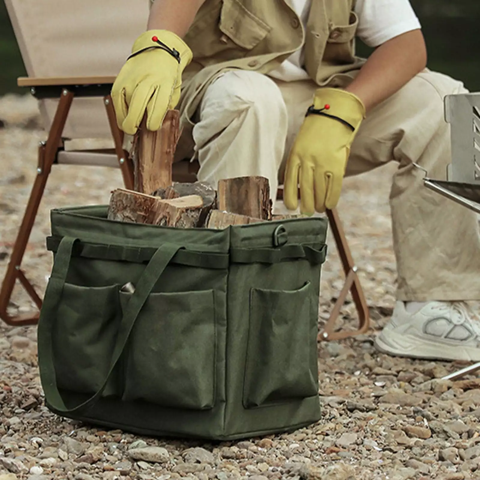 Yyeselk Garden Tool Bag - Hard Bottom Collapsible Storage Tote Electrician, Craftsman, and Outdoor Grill