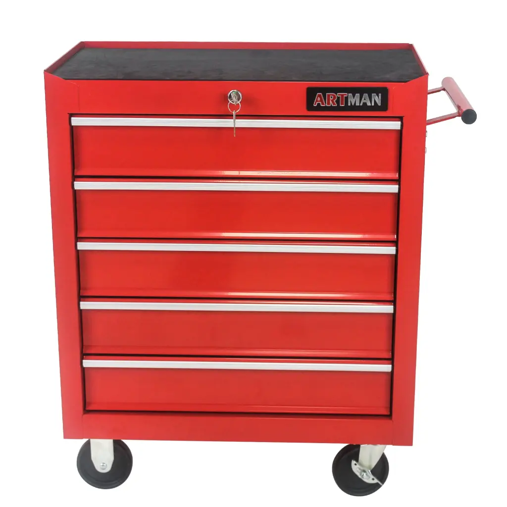 5 Drawer Multifunctional Tool Cart Wheels Red Steel Storage artman