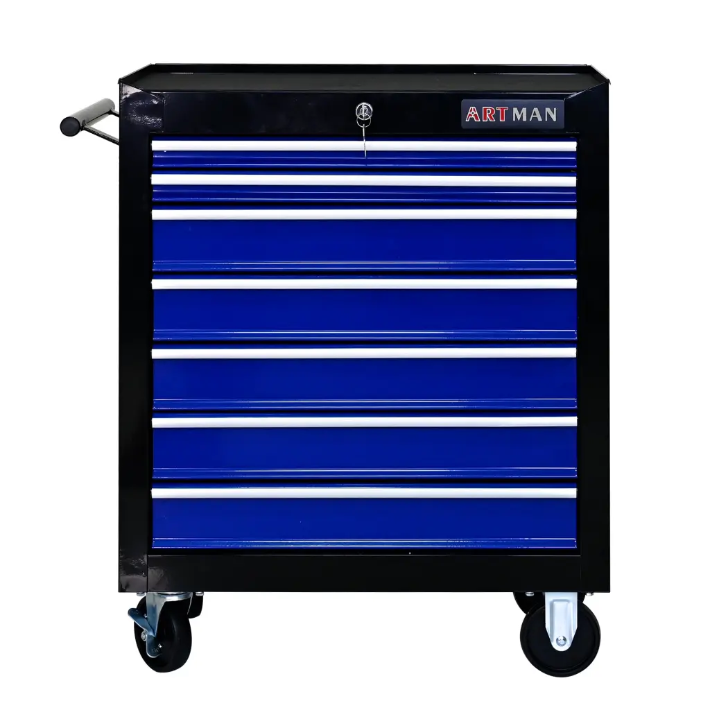 7 Drawers Multifunctional Tool Shopping Basket Wheels Black Blue artman