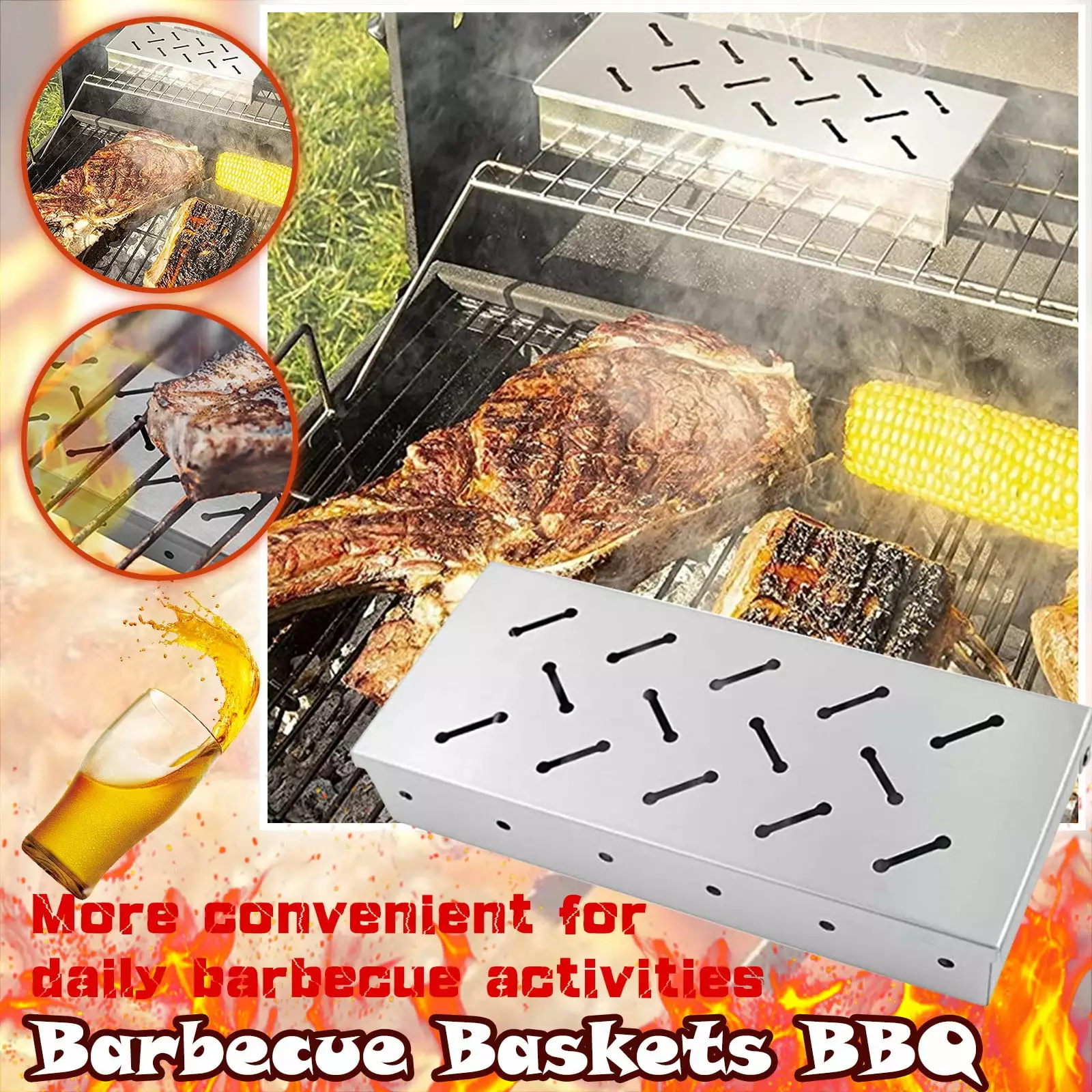 YaoLEO Stainless Steel Meat Tool Case Barbecue Thick Box Kitchen Dining Clearance Rack