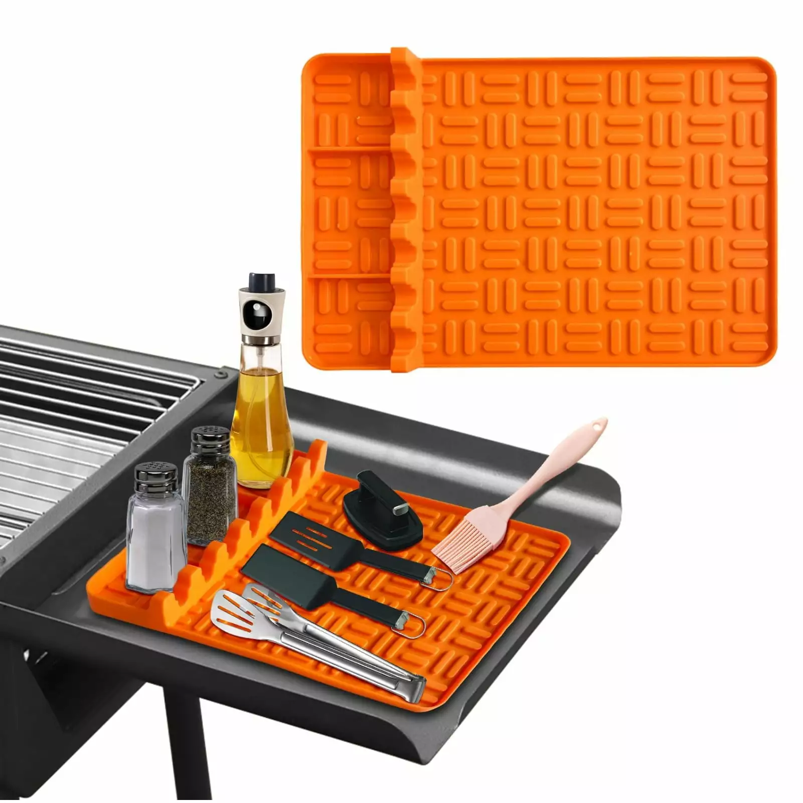 BEFUNZL 3 1 Grill Side Silicone Tool Mat Blackstone Large Spatula Mat Drip Pad Orange