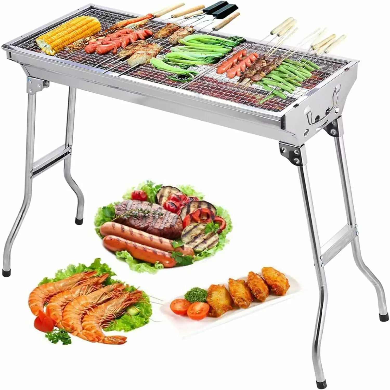 Barbecue Charcoal Grill Stainless Steel Folding Travel-friendly BBQ Tool Kits Outdoor Cooking